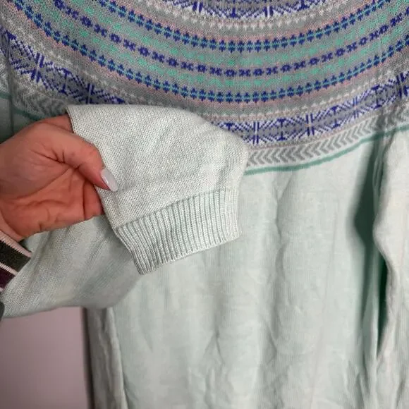 Talbots Women’s Fair Isle Mint Green with Blue Yoke Pullover Sweater Size M - Picture 4 of 6